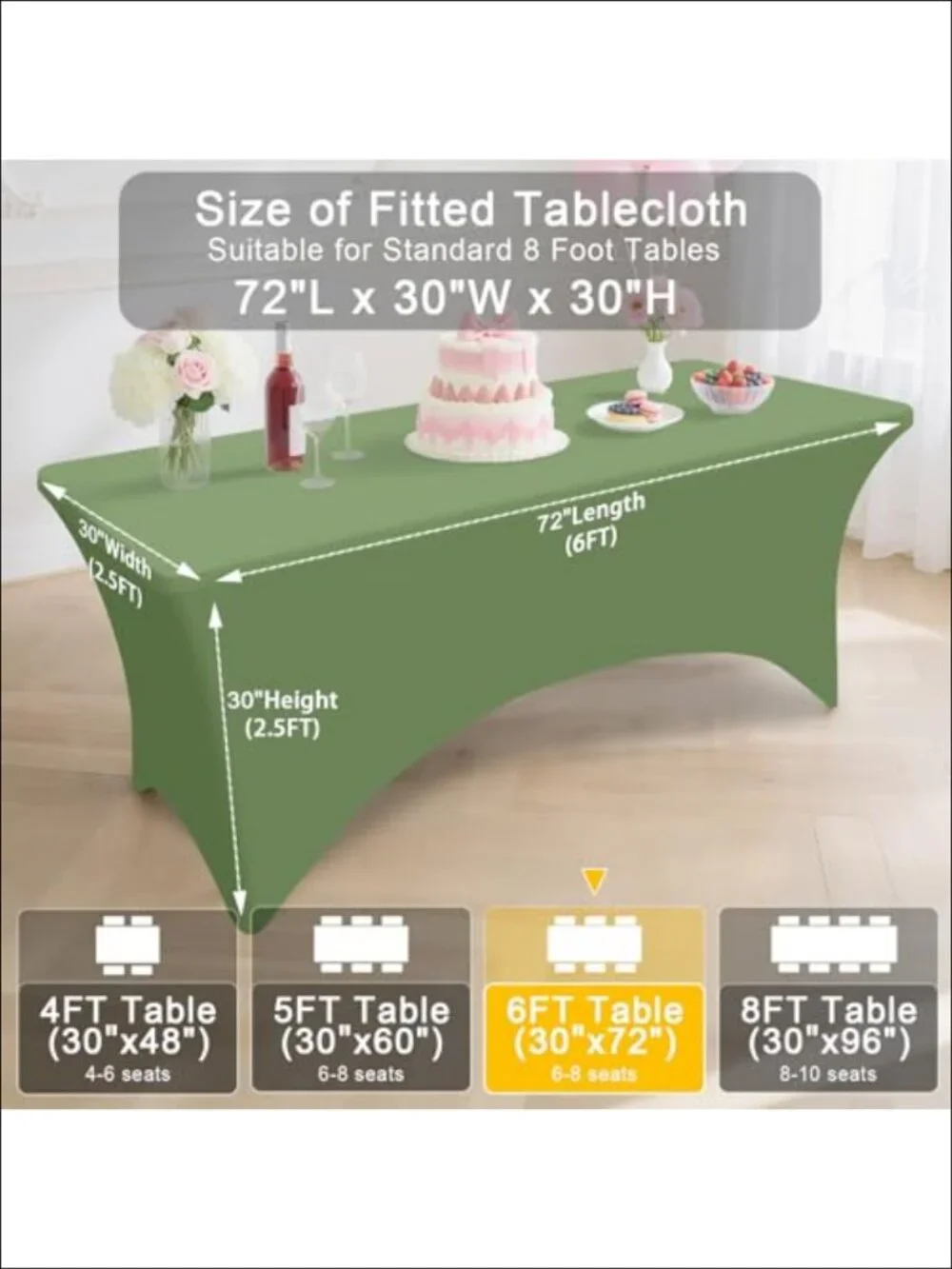 2 Pack Spandex Table Cloth 6FT Elastic Fitted Rectangular Tablecloth